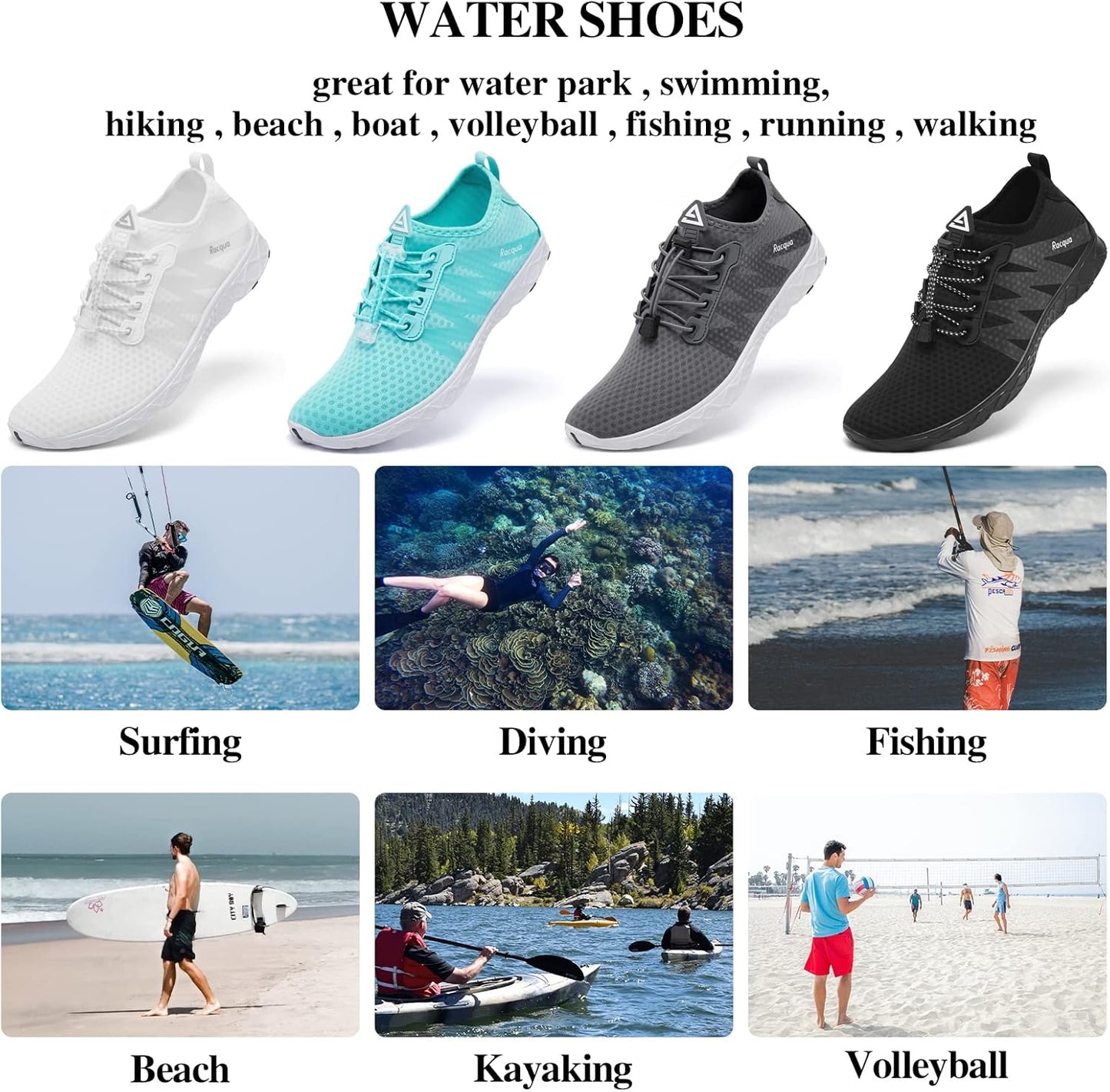 Racqua Women Men Breathable Mesh Water Shoes