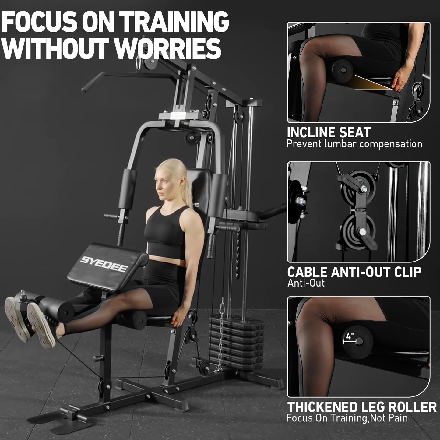 Home Gym System, Multifunctional Home Gym Station with 105LBS Weight Stack, All in One Compact Workout Machine for Full Body Strength Training