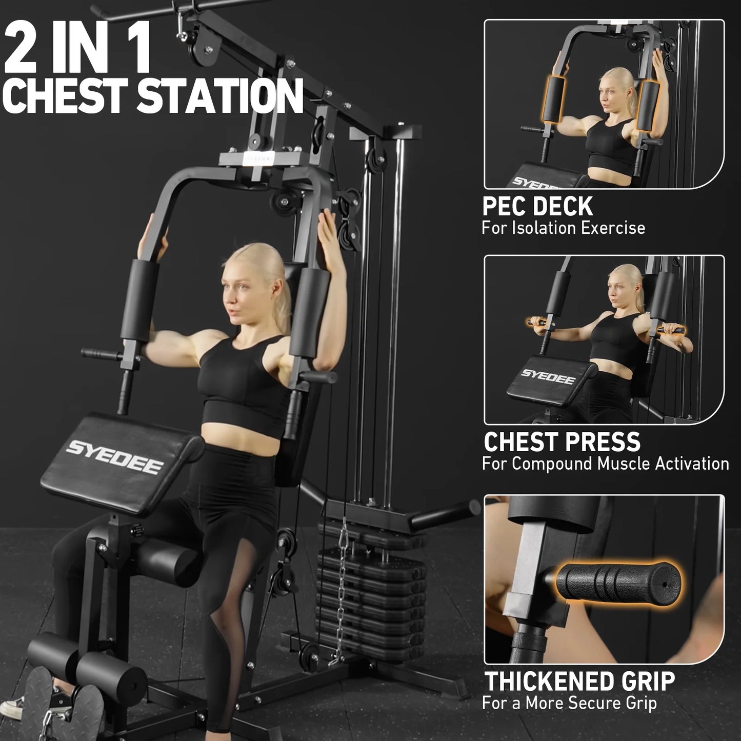 Home Gym System, Multifunctional Home Gym Station with 105LBS Weight Stack, All in One Compact Workout Machine for Full Body Strength Training