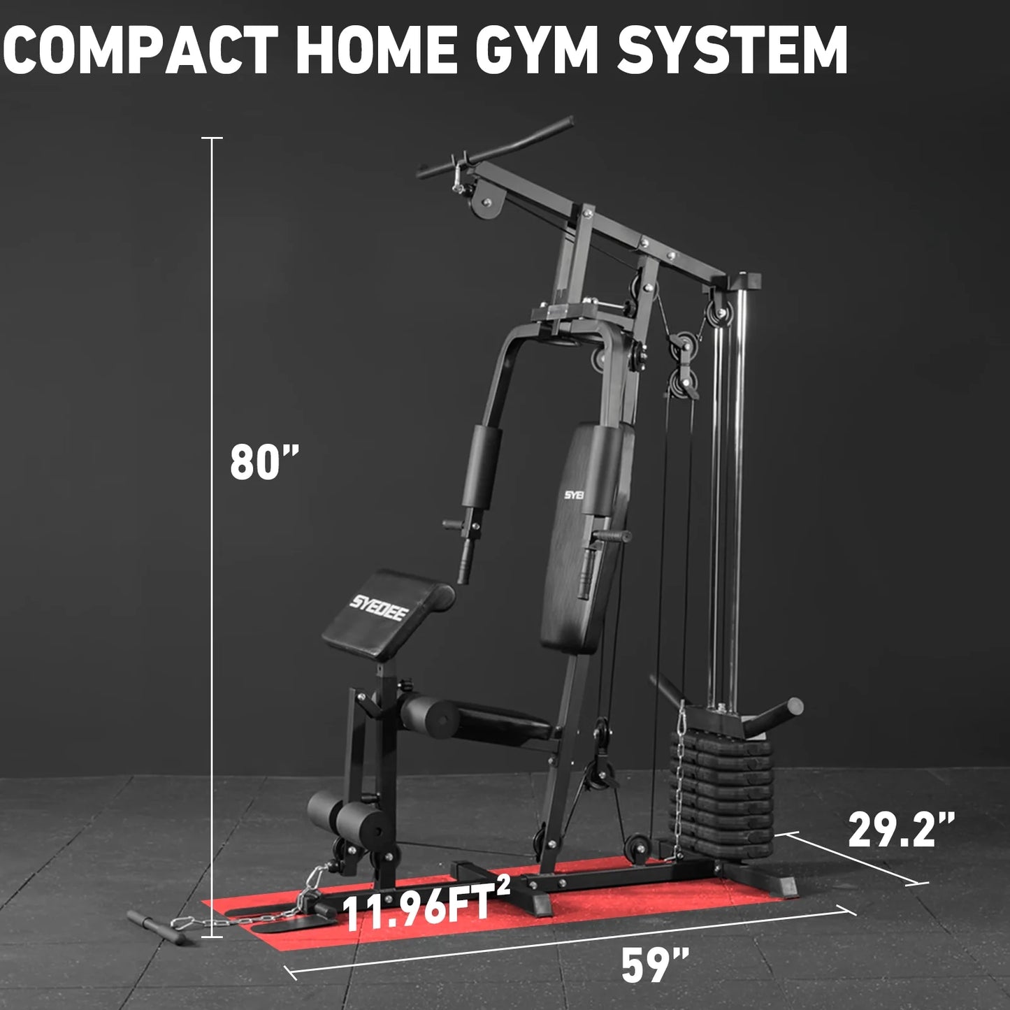 Home Gym System, Multifunctional Home Gym Station with 105LBS Weight Stack, All in One Compact Workout Machine for Full Body Strength Training
