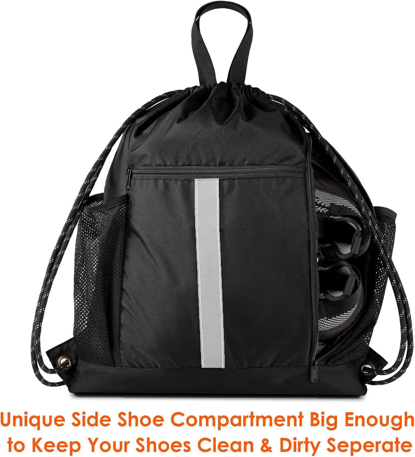 Drawstring Backpack Sports Gym Bag with Shoe Compartment and Two Water Bottle Ho