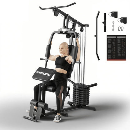 Home Gym System, Multifunctional Home Gym Station with 105LBS Weight Stack, All in One Compact Workout Machine for Full Body Strength Training