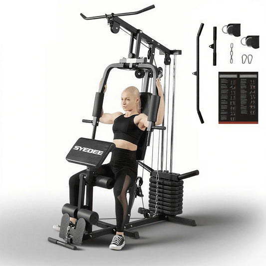 Home Gym System, Multifunctional Home Gym Station with 105LBS Weight Stack, All in One Compact Workout Machine for Full Body Strength Training