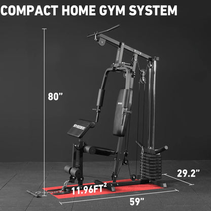 Home Gym System, Multifunctional Home Gym Station with 105LBS Weight Stack, All in One Compact Workout Machine for Full Body Strength Training