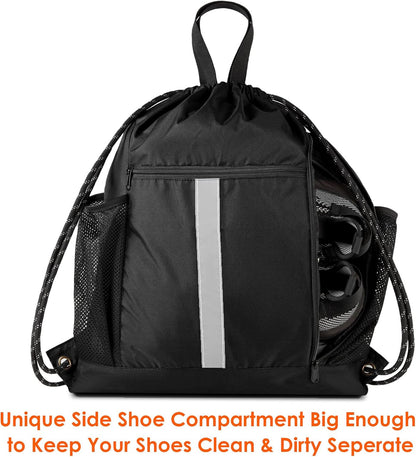 Drawstring Backpack Sports Gym Bag with Shoe Compartment and Two Water Bottle Ho